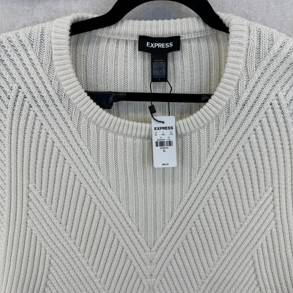 Express Cream Ribbed Crop Chevron Pattern Long Sleeve Sweater Women XL - Picture 2 of 7